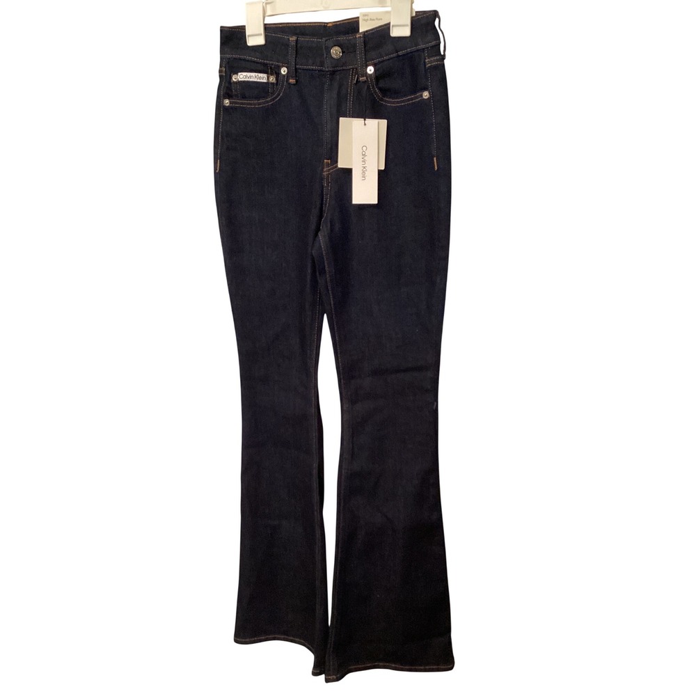 Calvin Klein Jeans Womens High Rise Flare Stretch Denim Rinse Wash Blue 25R NEW